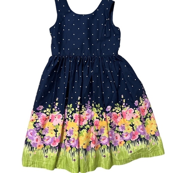 Bonnie Jean Girls Sleeveless Polka Dot Floral Print Dress - Navy Multi size 10 - Picture 2 of 8